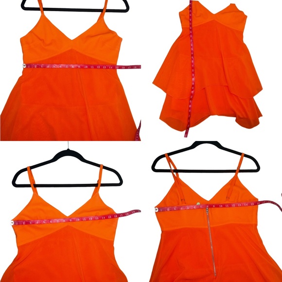 ALICE + OLIVIA TIERED MINI DRESS IN ORANGE SILK ORANGE Size 6 - Picture 5 of 16